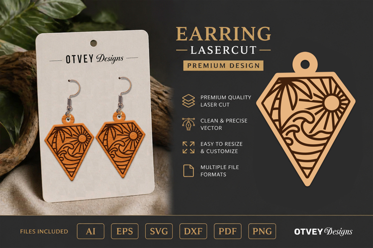 Earring Tropical Paradise SVG | Beach Sunset Laser Cut