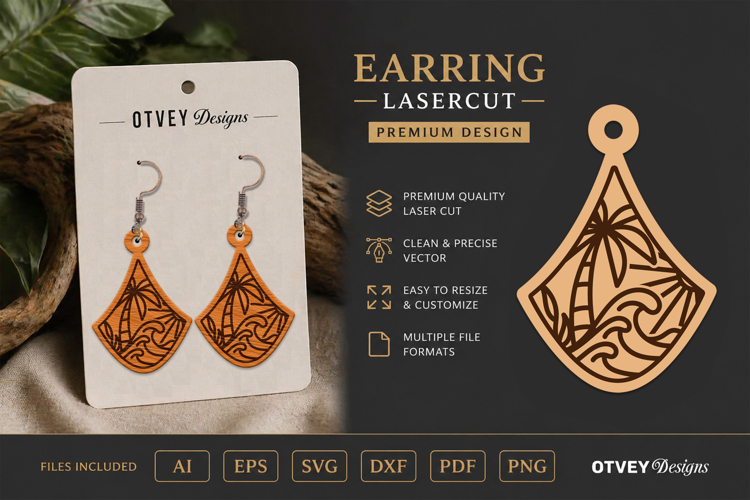 Earring Tropical Paradise SVG | Beach Sunset Laser Cut