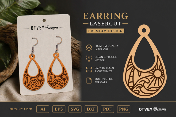 Earring Tropical Paradise SVG | Beach Sunset Laser Cut