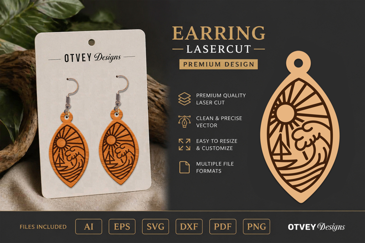 Earring Tropical Paradise SVG | Beach Sunset Laser Cut