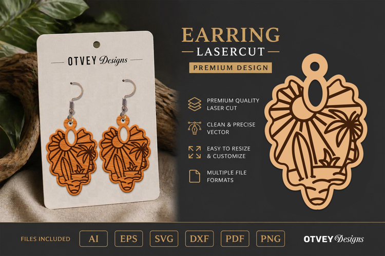 Earring Tropical Paradise SVG | Beach Sunset Laser Cut