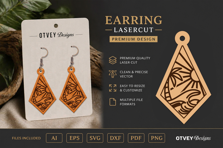 Earring Tropical Paradise SVG | Beach Sunset Laser Cut
