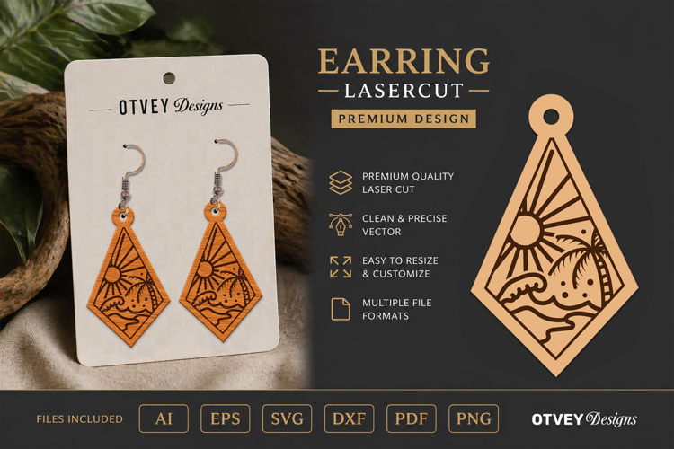 Earring Tropical Paradise SVG | Beach Sunset Laser Cut