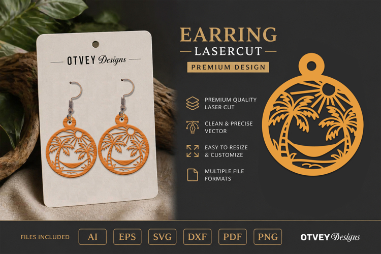 Earring Tropical Paradise SVG | Beach Sunset Laser Cut