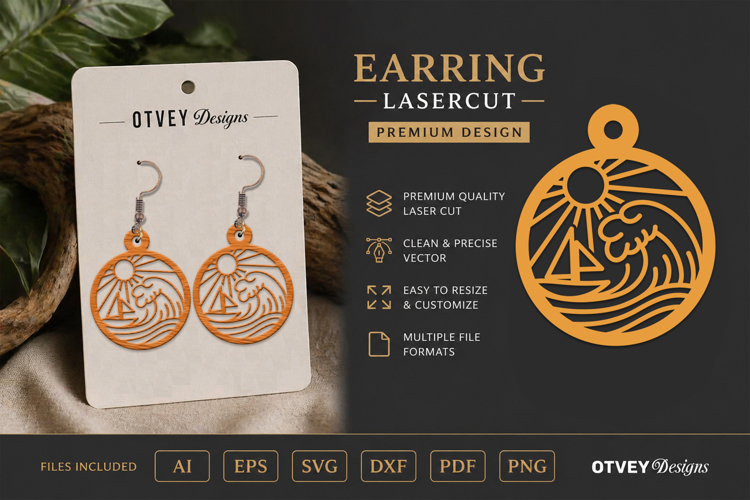 Earring Tropical Paradise SVG | Beach Sunset Laser Cut