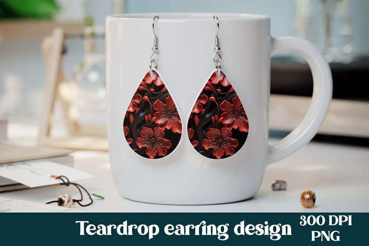 Leather flower teardrop earring design | Earring flower PNG