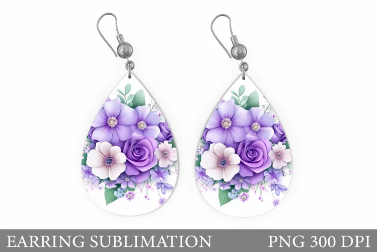 Flowers Earring Sublimation. Flowers Teardrop Earring Design