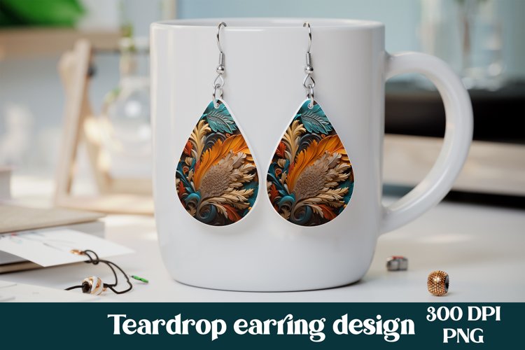 Leather flower teardrop earring PNG design