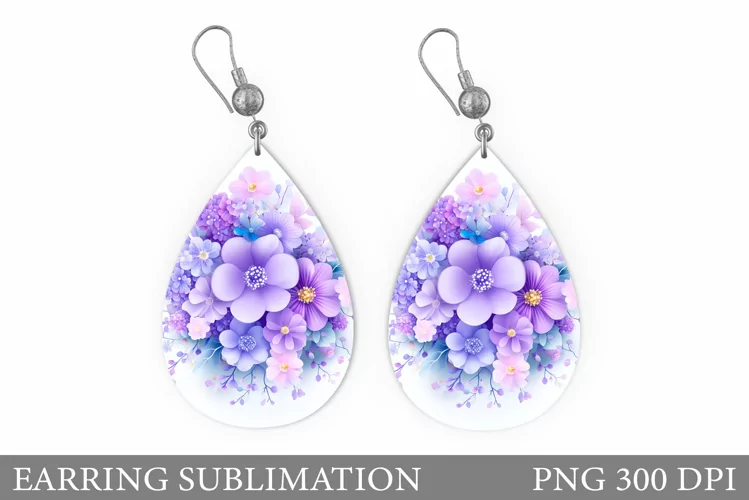 Flowers Earring Sublimation. Flowers Teardrop Earring Design