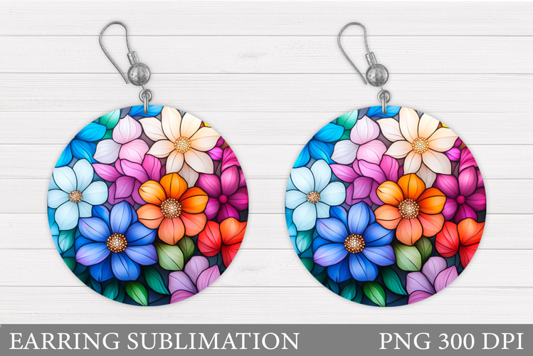Flowers Round Earring Design. Flowers Earring Sublimation