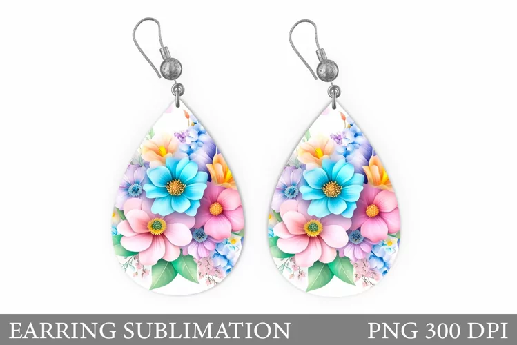 Flowers Earring Sublimation. Flowers Teardrop Earring