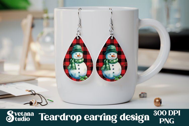 Christmas snowman teardrop earring PNG