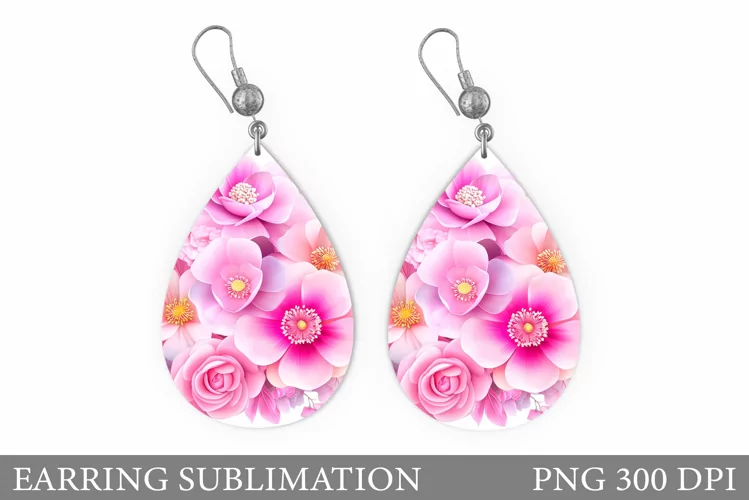 Flowers Earring Sublimation. Flowers Teardrop Earring