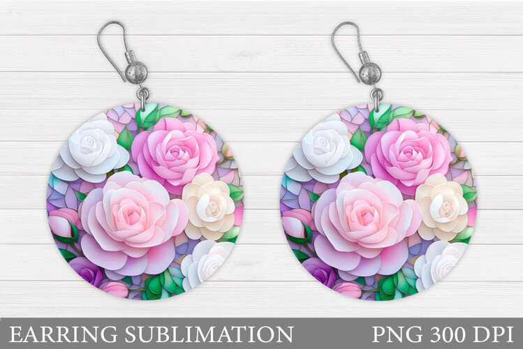 Roses Round Earring Design. Roses Earring Sublimation example image 1
