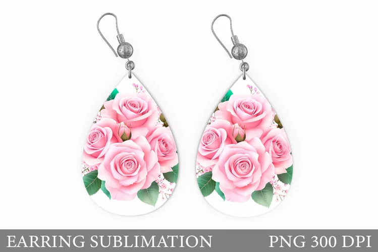 Roses Earring Sublimation. Flowers Teardrop Earring