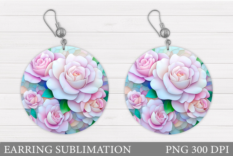 Roses Earring Sublimation. Flowers Round Earring Design