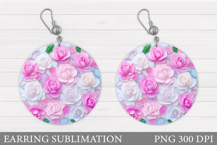 Roses Earring Sublimation. Flowers Round Earring Design