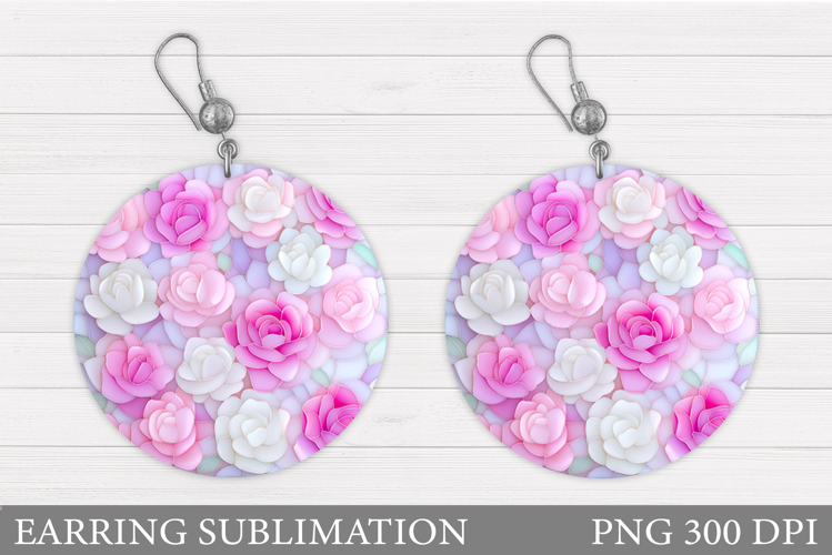 Roses Earring Sublimation. Flowers Round Earring Design