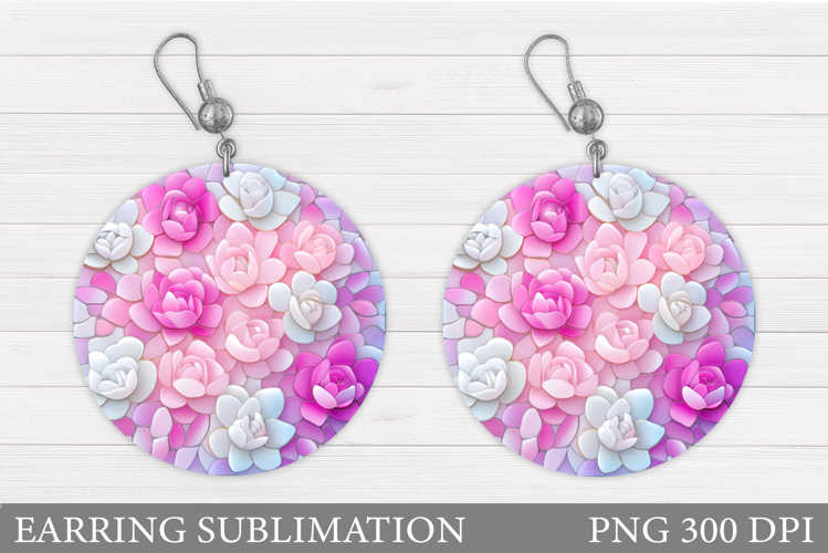 Roses Earring Sublimation. Flowers Round Earring Design