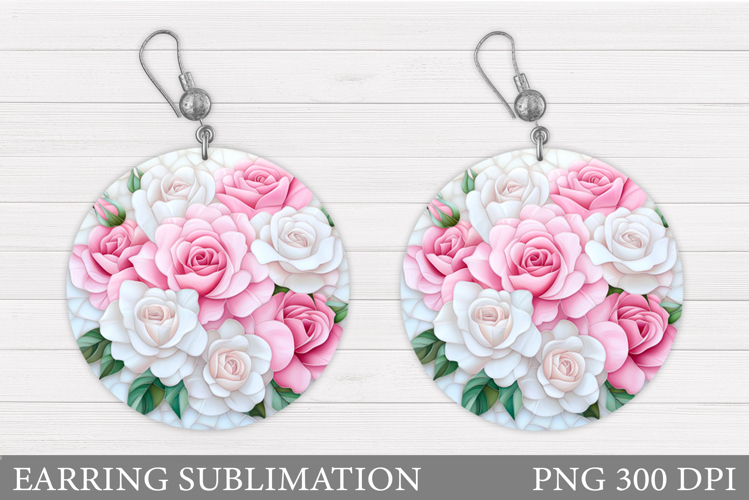 Roses Earring Sublimation. Flowers Round Earring Design