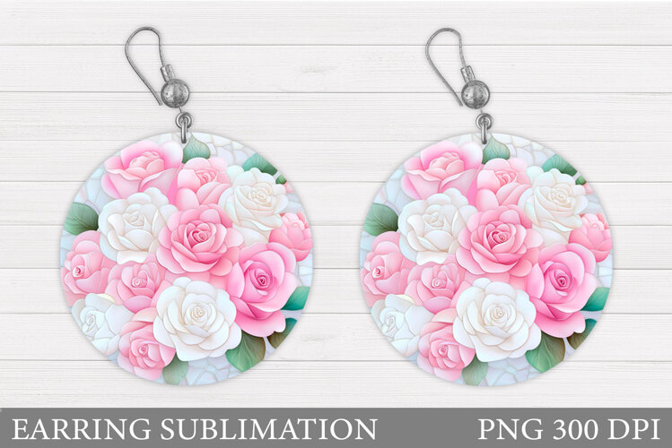 Roses Round Earring Design. Roses Earring Sublimation example image 1