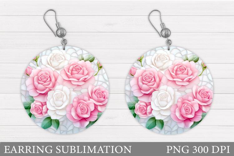Roses Earring Sublimation. Flowers Round Earring Design