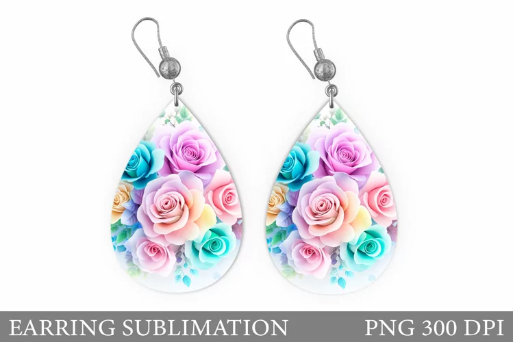 Roses Teardrop Earring Design. Roses Earring Sublimation