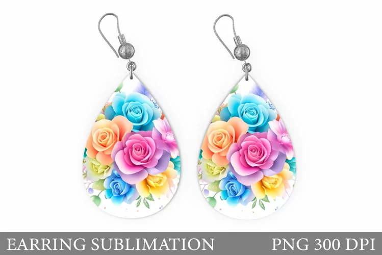 Roses Earring Sublimation. Flowers Teardrop Earring