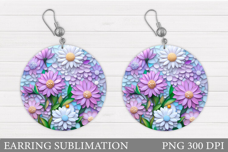 Flowers Round Earring. Wildflowers Earring Sublimation example image 1