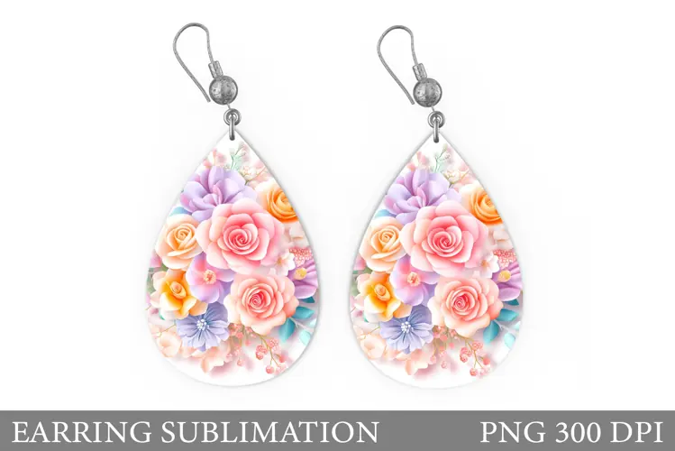 Roses Earring Sublimation. Flowers Teardrop Earring