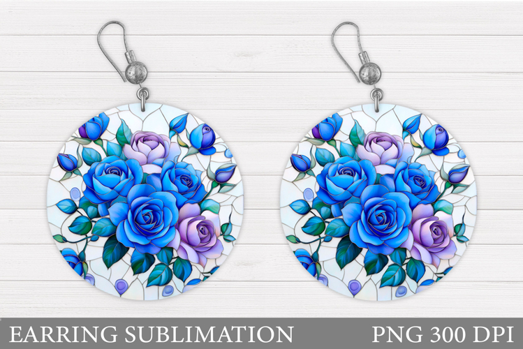 Roses Earring Sublimation. Flowers Round Earring Design
