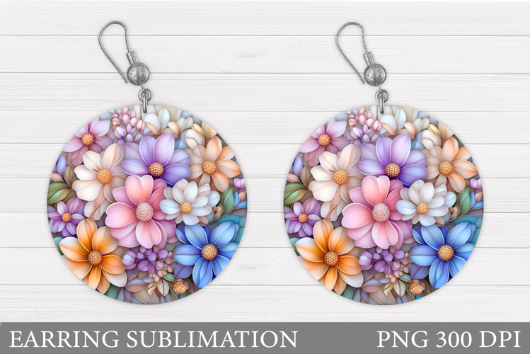 Flowers Earring Sublimation. Flowers Round Earring