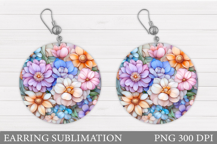 Flowers Round Earring Design. Flowers Earring Sublimation