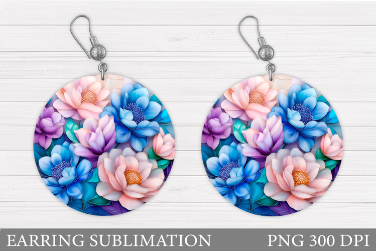 Flowers Round Earring Design. Flowers Earring Sublimation