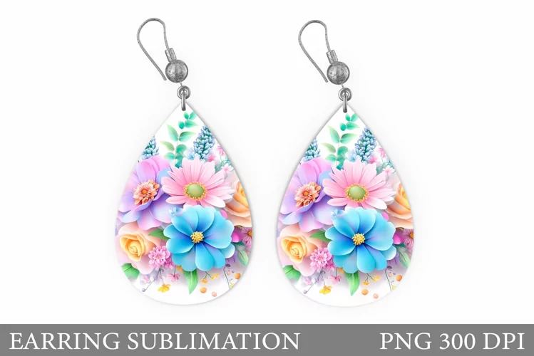 Flowers Earring Sublimation. Flowers Teardrop Earring