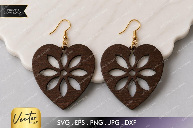 Heart Floral Earrings SVG| Laser Cut Earring example image 1