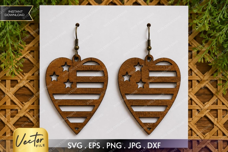 American Heart Earrings SVG| Laser Cut Earring example image 1