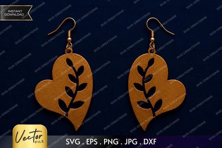 Leaf Heart Earrings SVG| Laser Cut Earring example image 1