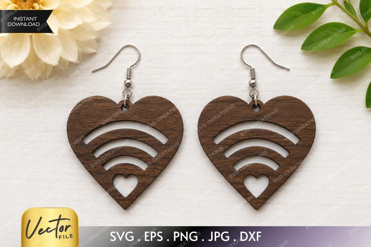 WiFi Heart Earrings SVG| Laser Cut Earring example image 1