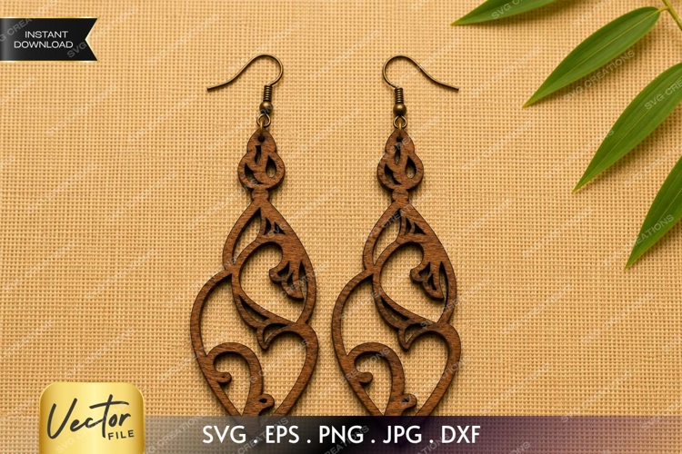 Ornamental Dangle Earrings SVG| Laser Cut Earring example image 1