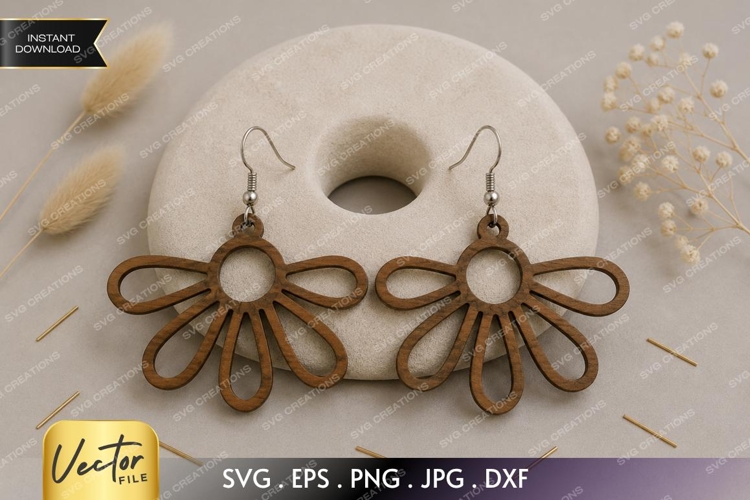 Abstract Daisy Earrings SVG| Laser Cut Earring example image 1