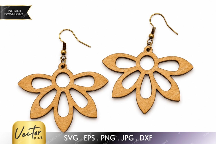 Open Flower Earrings SVG| Laser Cut Earring example image 1