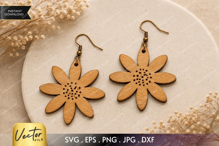 Daisy Flower Earrings SVG| Laser Cut Earring example image 1