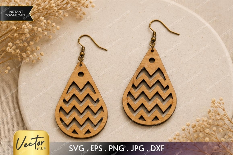Chevron Teardrop Earrings SVG| Laser Cut Earring example image 1