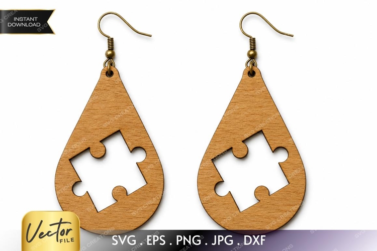 Puzzle Piece Teardrop Earrings SVG| Laser Cut Earring example image 1