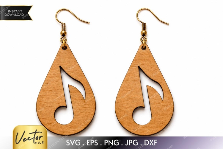 Music Note Teardrop Earrings SVG| Laser Cut Earring example image 1
