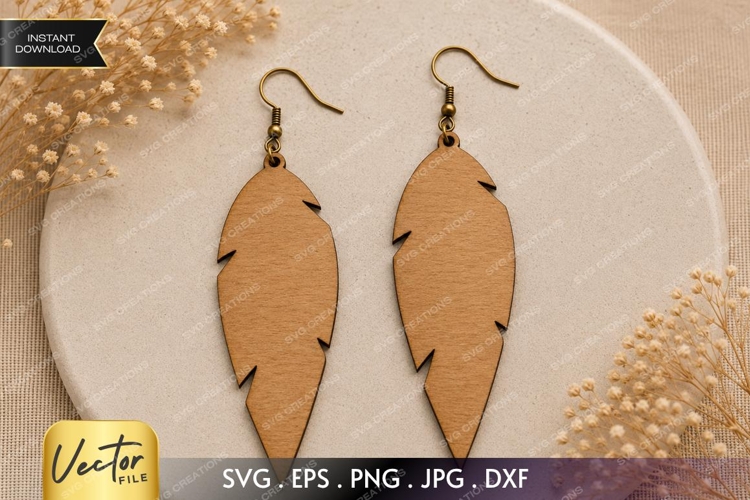 Feather Earrings SVG| Laser Cut Earring example image 1
