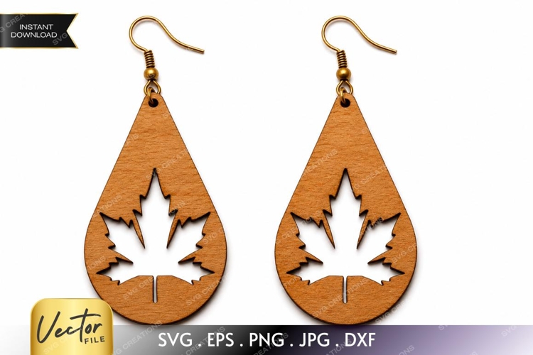 Maple Leaf Teardrop Earrings SVG| Laser Cut Earring example image 1