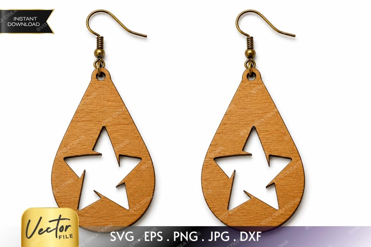 Star Teardrop Earrings SVG| Laser Cut Earring example image 1