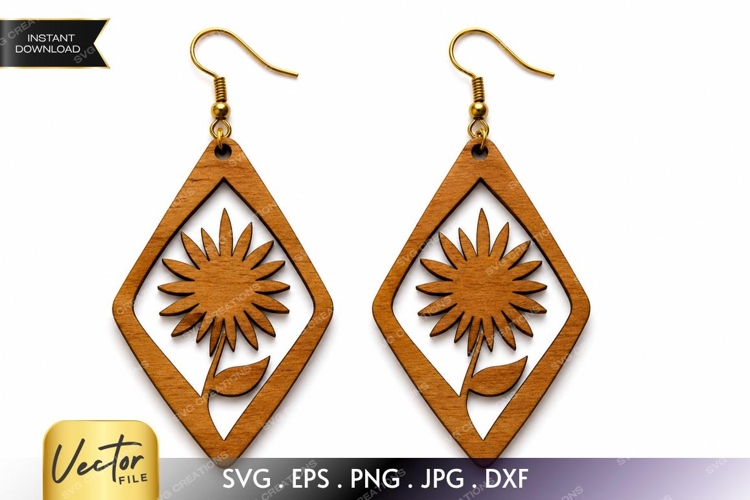 Sunflower Diamond Earrings SVG| Laser Cut Earring example image 1
